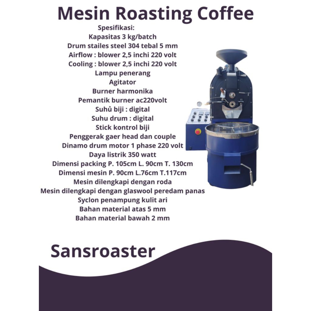 mesin roasting kopi 3kg/batch (custom)