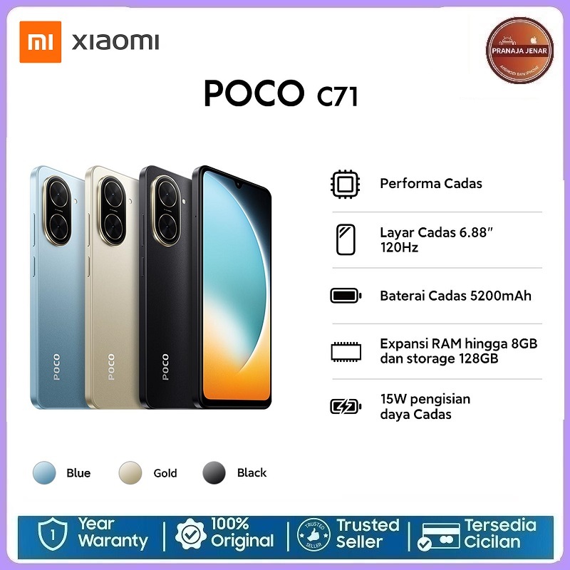 Poco c71 4/128GB chipset Unisoc T7250, layar lebar 6.88 inci dengan refresh rate 120Hz, dan baterai 
