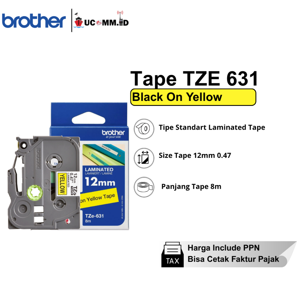 Brother Label Tape TZE-631 12mm x 8m Black On Yellow TZE 631 Original