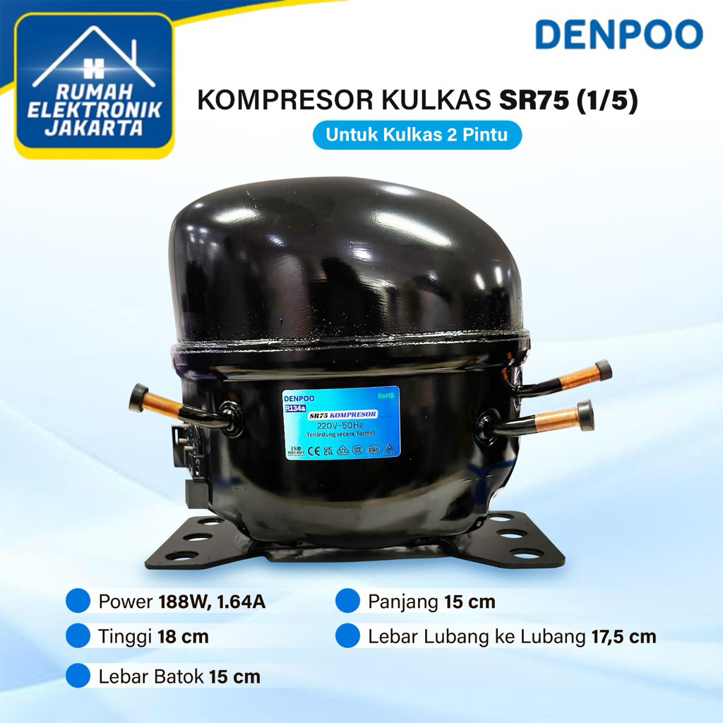 Kompresor kulkas Frezeer compressor showcase Freezer 1 pintu SR75 1/5 PK