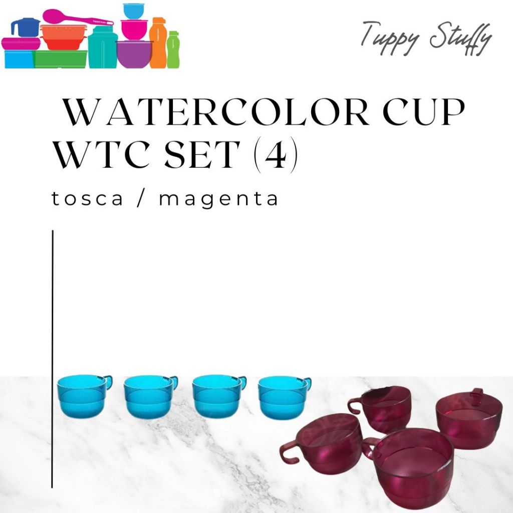 Tupperware Watercolor Cup WTC Set (4)  | Gelas Crystal Cantik