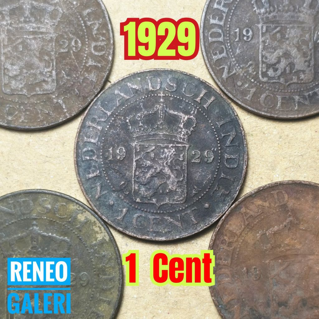 Koin 1 Cent tahun 1929 asli Netherlandsch indie korosi uang kuno duit logam lama Zaman Hindia Beland