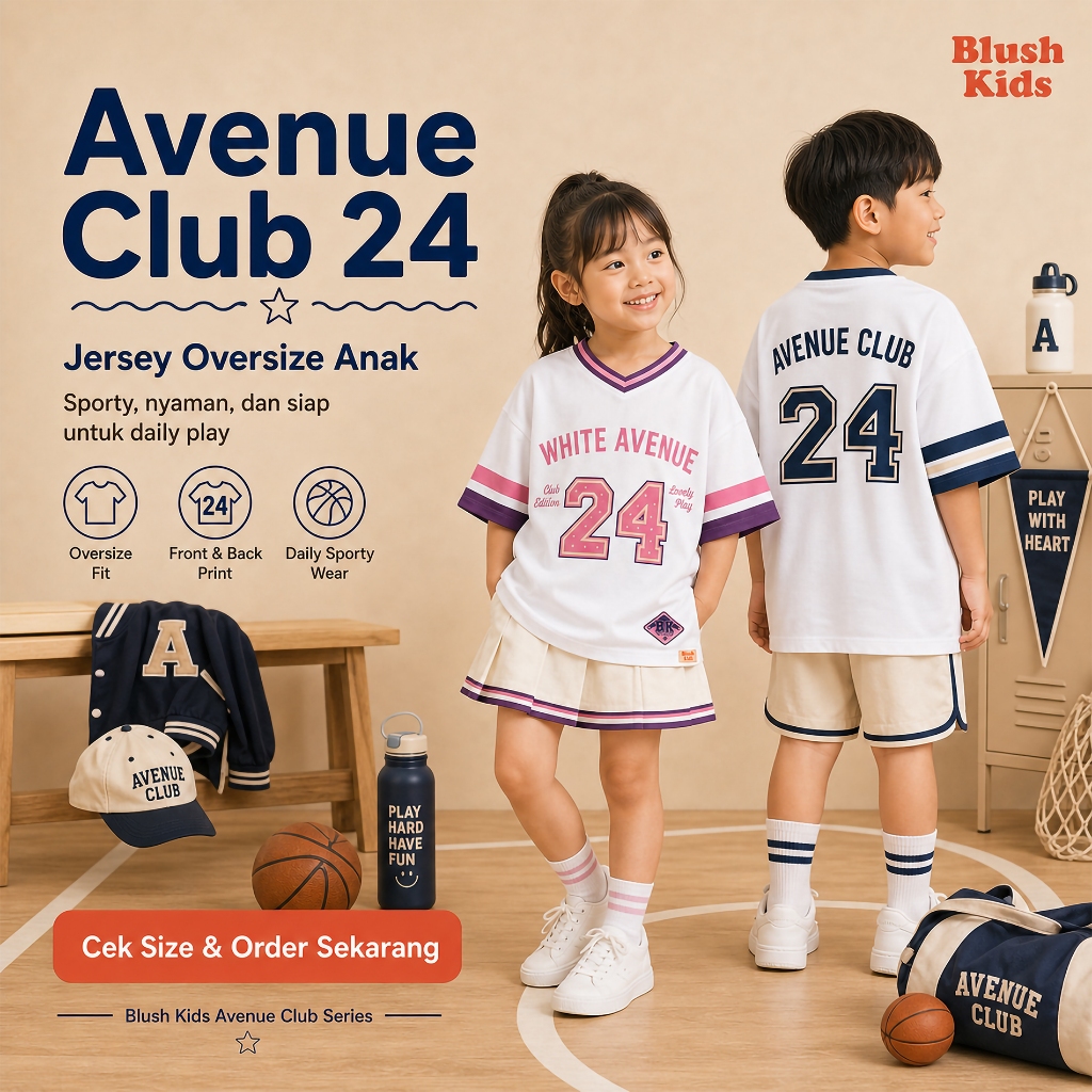 Blush Kids Jersey Oversize Anak Unisex Avenue Club 24 Sporty