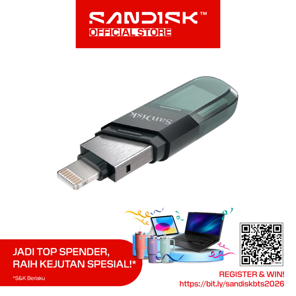 SANDISK iXpand Flip 64GB / 128GB / 256GB Flash Drive OTG Lightning USB 3.1 for iPhone iPad