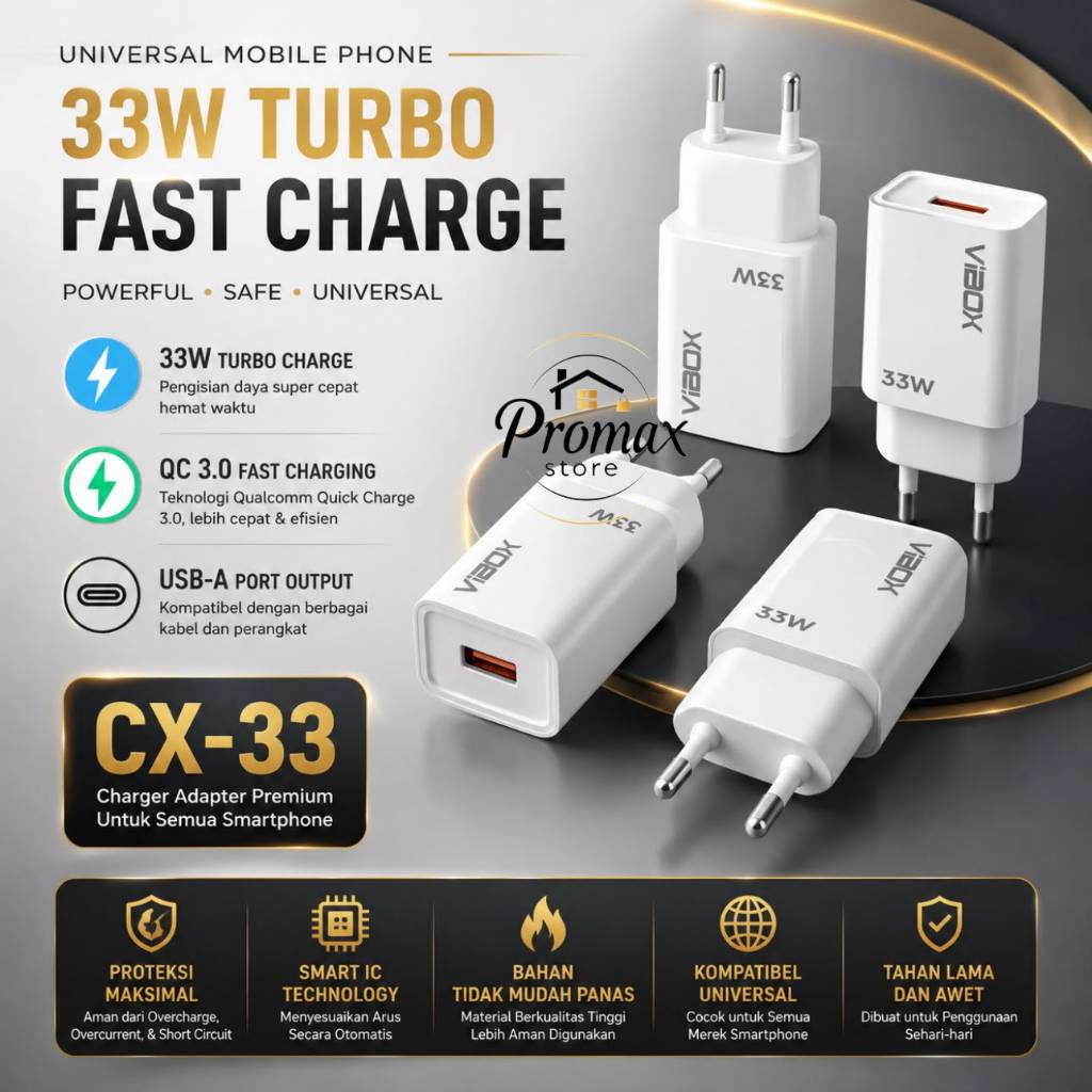 Adaptor 33W Vibox CX-33 Batok Casan Kompatibel Semua HP Android IP Cam Cctv