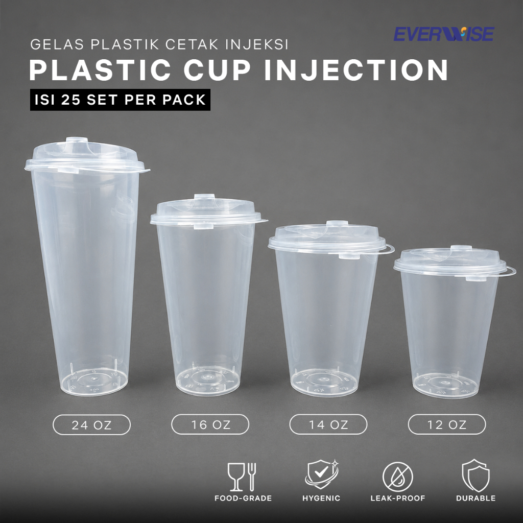Flat Cup Injection VICTORY Tutup Sambung / Gelas Plastik Cup 14 oz 16 oz 24 oz Isi 25 pcs