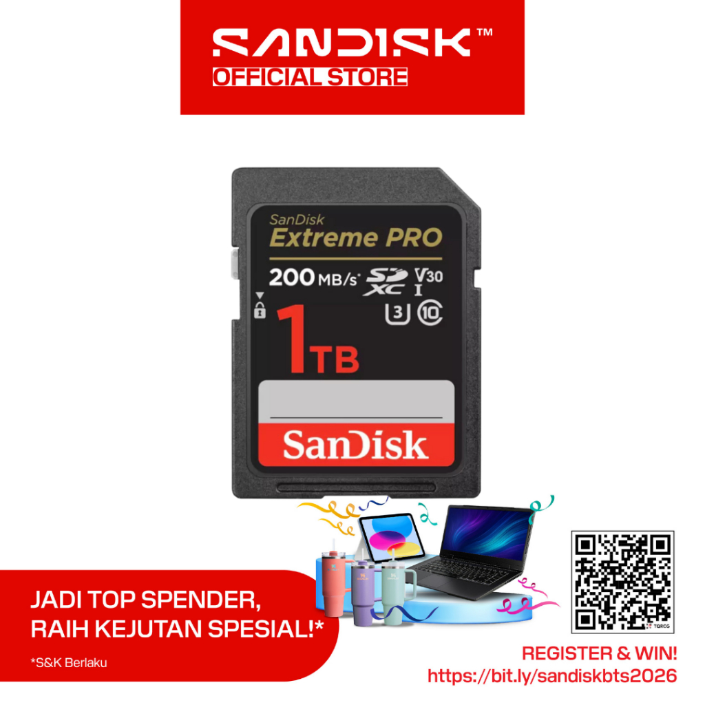 SANDISK SDXC Card Extreme Pro 1TB UHS-I U3 V30 for 4K UHD (Up to 200MB/s)