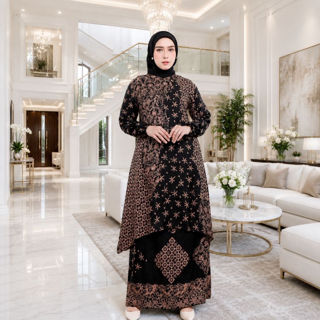 Alazza-(COD)SET BATIK WANITA ORIGINAL/set batik tunik dobby sutra viscose wanita moderen/set batik l
