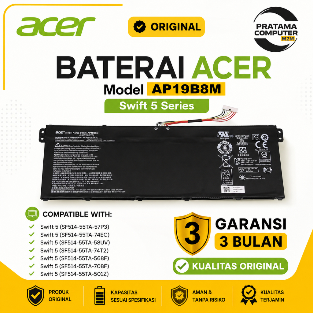 Original Baterai Acer AP19B8M untuk Acer Swift 5 Series