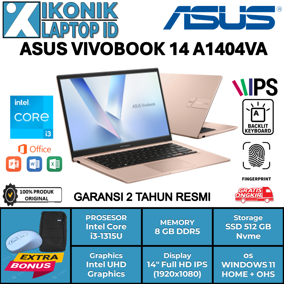 Laptop Asus Original Intel Core i3 Gen 13 Terbaru Ram 16GB Ssd 512 GB Layar 14 Inc Full HD IPS