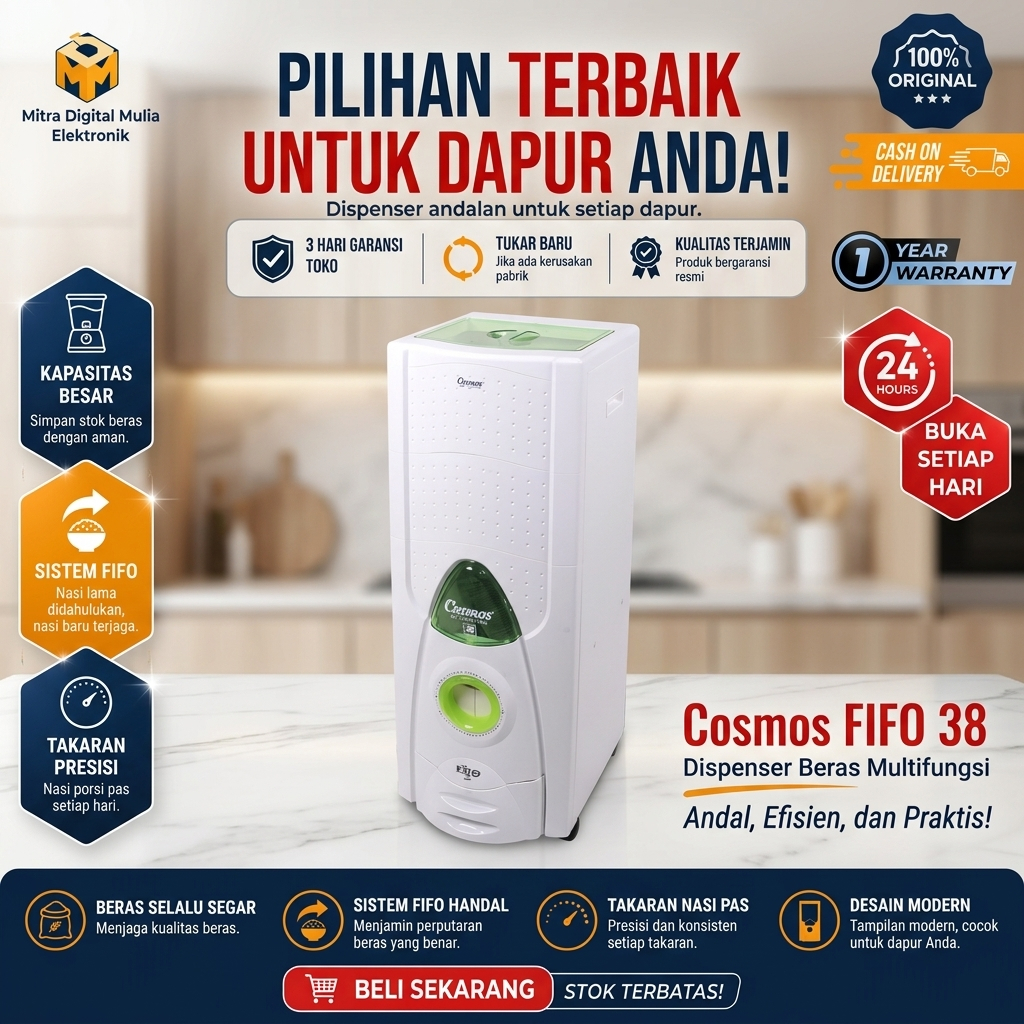 Cosmos 38FIFOTP Sarana Penyimpan Beras Rice Box 38 Kg Body Besi Powder Coating Technology First In F