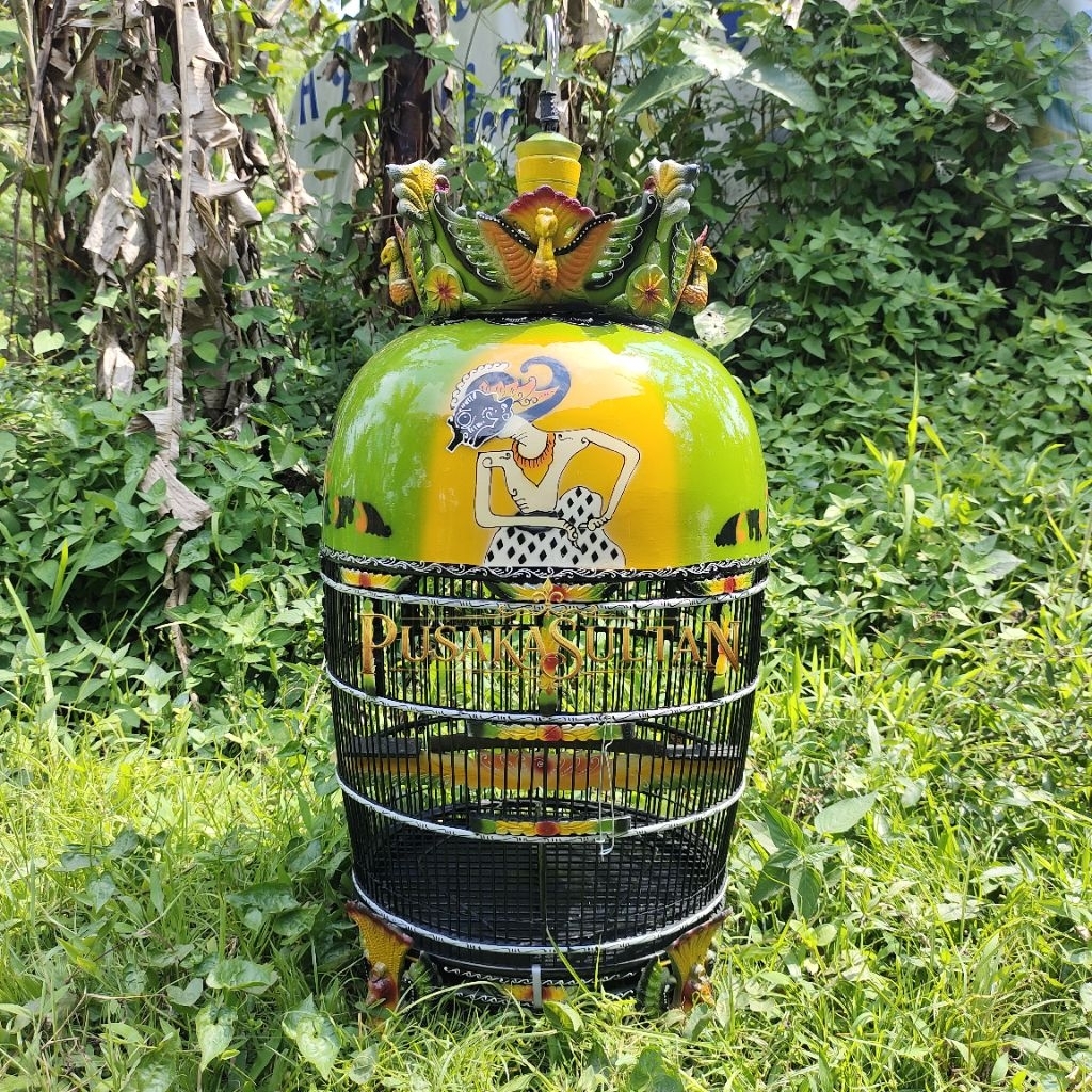 Sangkar burung mewah Perkutut murah  fullset Mahkota Wayang tebok lepas siap pakai - Hijau