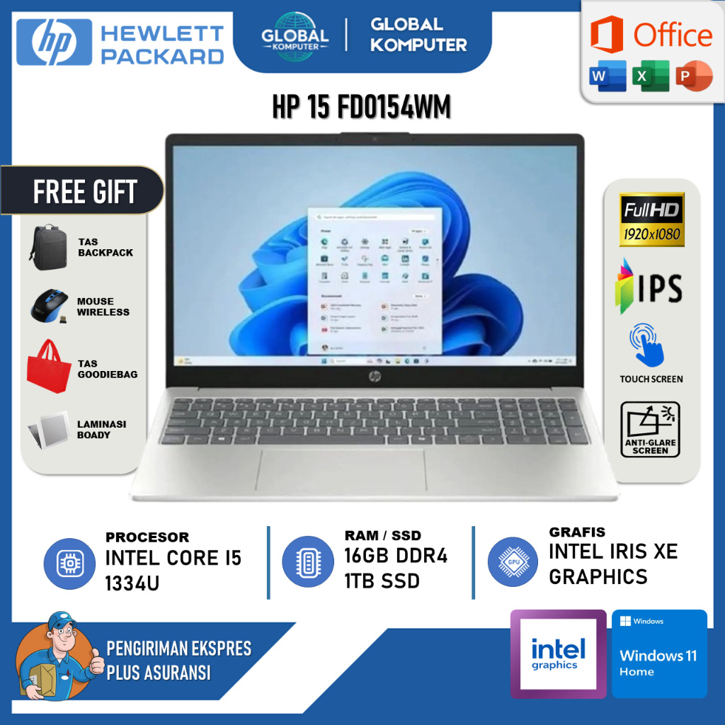 Laptop HP 15 Intel Core I5 1334U 16GB 1TB 15 Inch FHD IPS Touch Screen Windows 11 Home