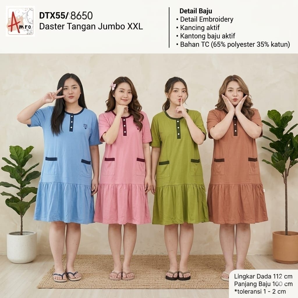 Daster AMRO DTX 8650 Dress JUMBO XXL  Label Putih Kancing Aktif