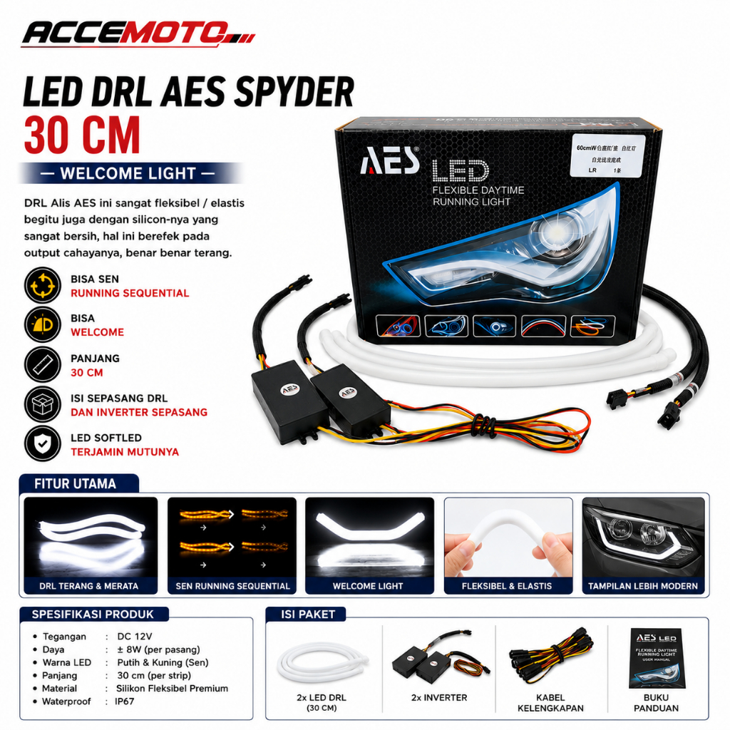 lampu led drl alis spider spyder aes 30cm