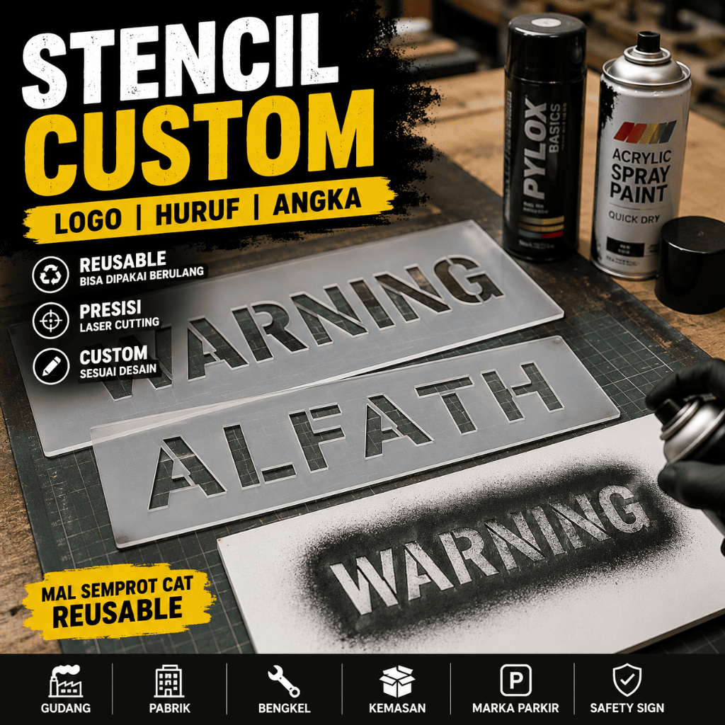 Stencil Huruf Logo Custom Akrilik Mal Semprot Cat Reusable