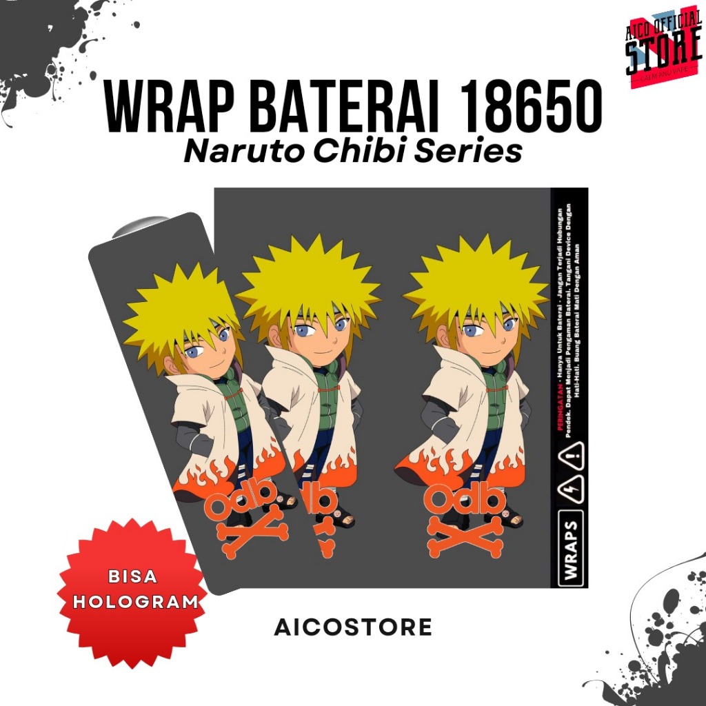 WRAP BATERAI 18650 NARUTO CHIBI - Pelindung Batre Senter SWAT Kipas Portable Powerbank DIY | Stiker 