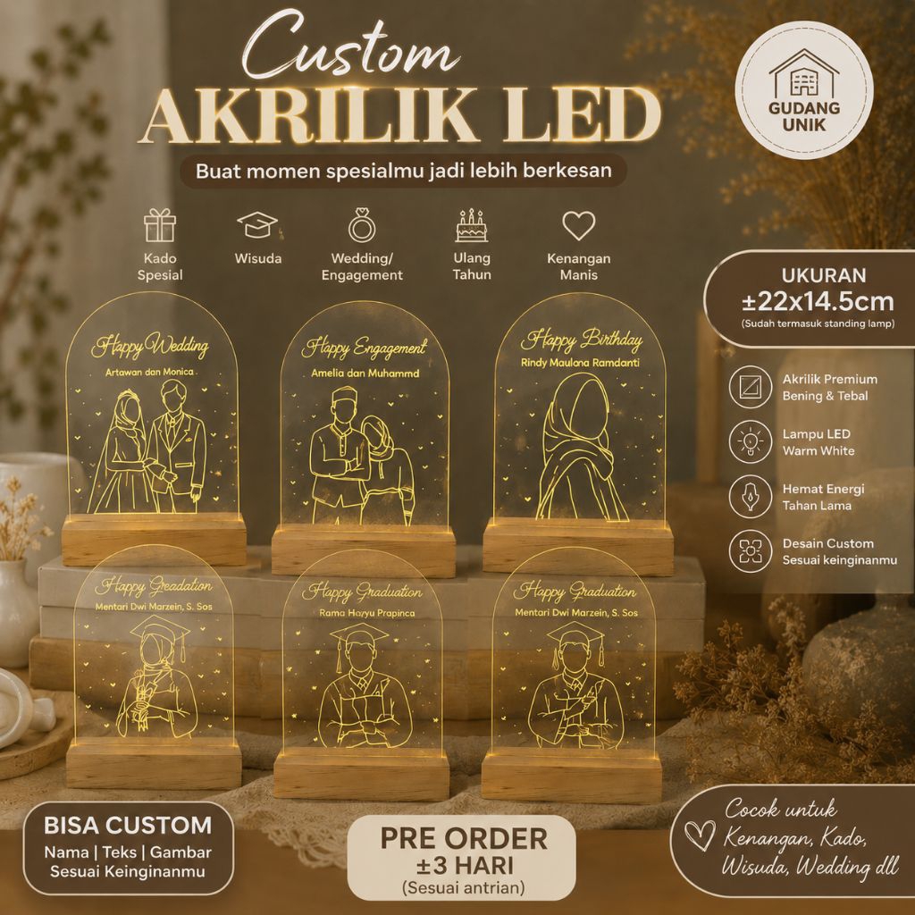 Custom Acrylic LED Lampu Tidur Akrilik Kado Wisuda Hadiah Lampu 3d Acrylic Custom