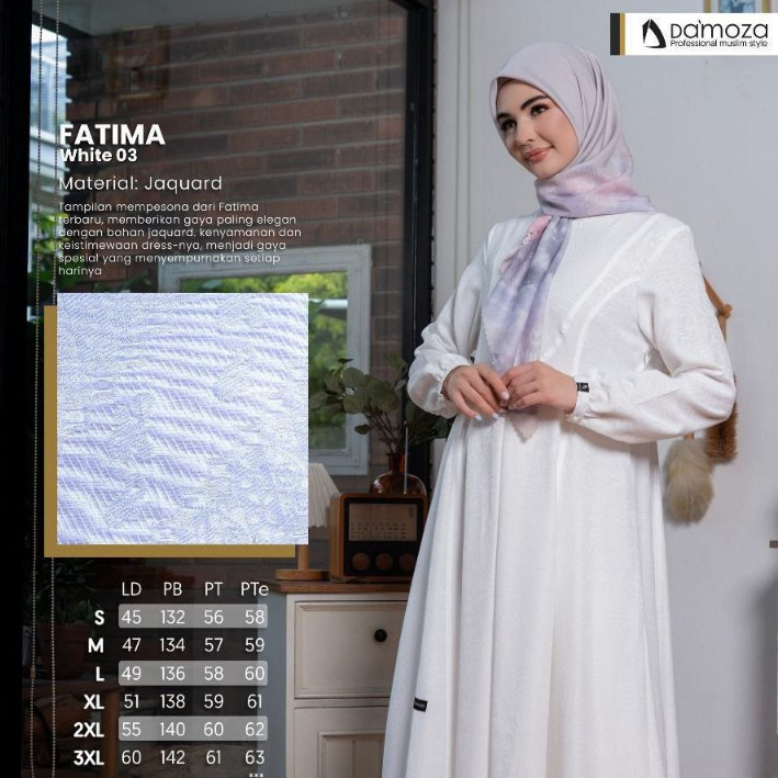 FATIMA PUTIH bersih JQ 03 DAMOZA MUTIF - GAMIS HAJI UMROH PREMIUM