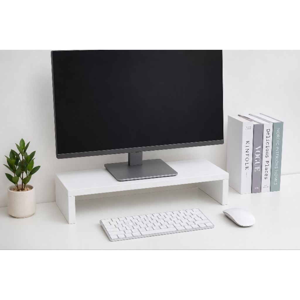 Tatakan monitor alas monitor laptop Tinggi: 9.5 cm, Lebar: 20 cm, Panjang: 50-100 cm putih