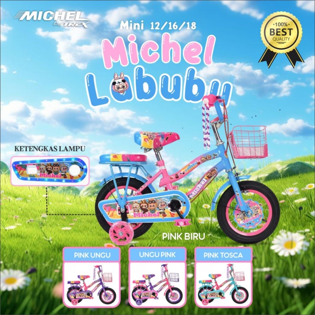 Sepeda Anak Perempuan MiCHEL LABUBU Cewek 12 INCH