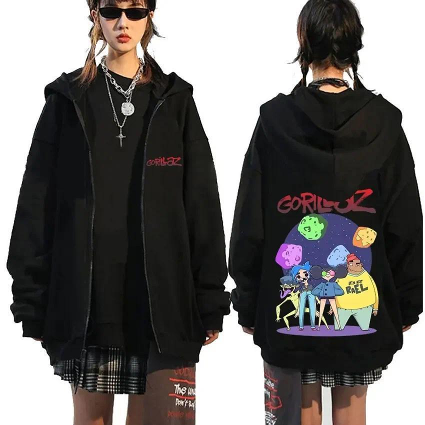 Rock Band Gorillaz Demon Days Eyes Zipper Hoodie Fashion Ovesized Zip Up Jacket Unisex 01