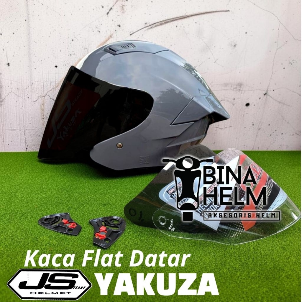 Kaca Helm JS YAKUZA Flat Visor Datar JS YAKUZA Bening Hitam