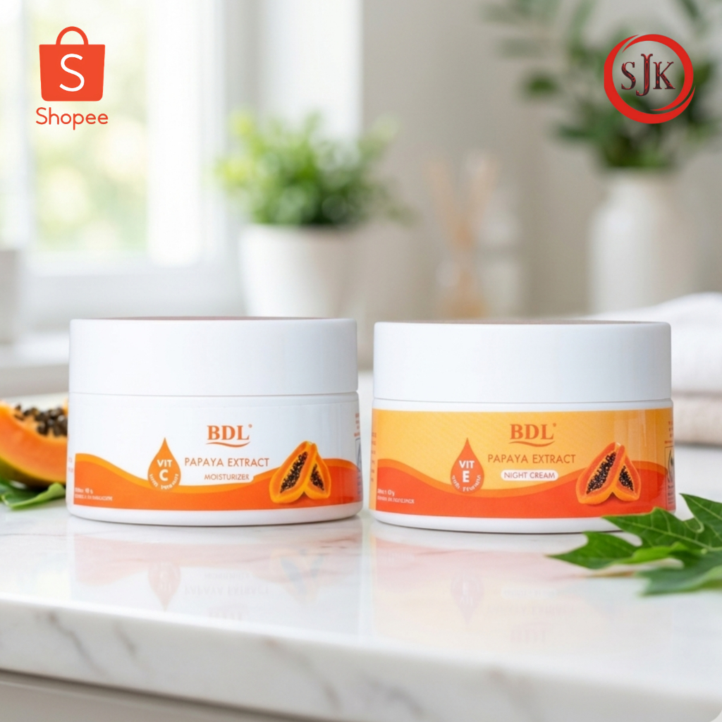 BDL Papaya Extract Cream Wajah - Moisturizer Vit C & Night Cream Vit E 48g - BPOM Original