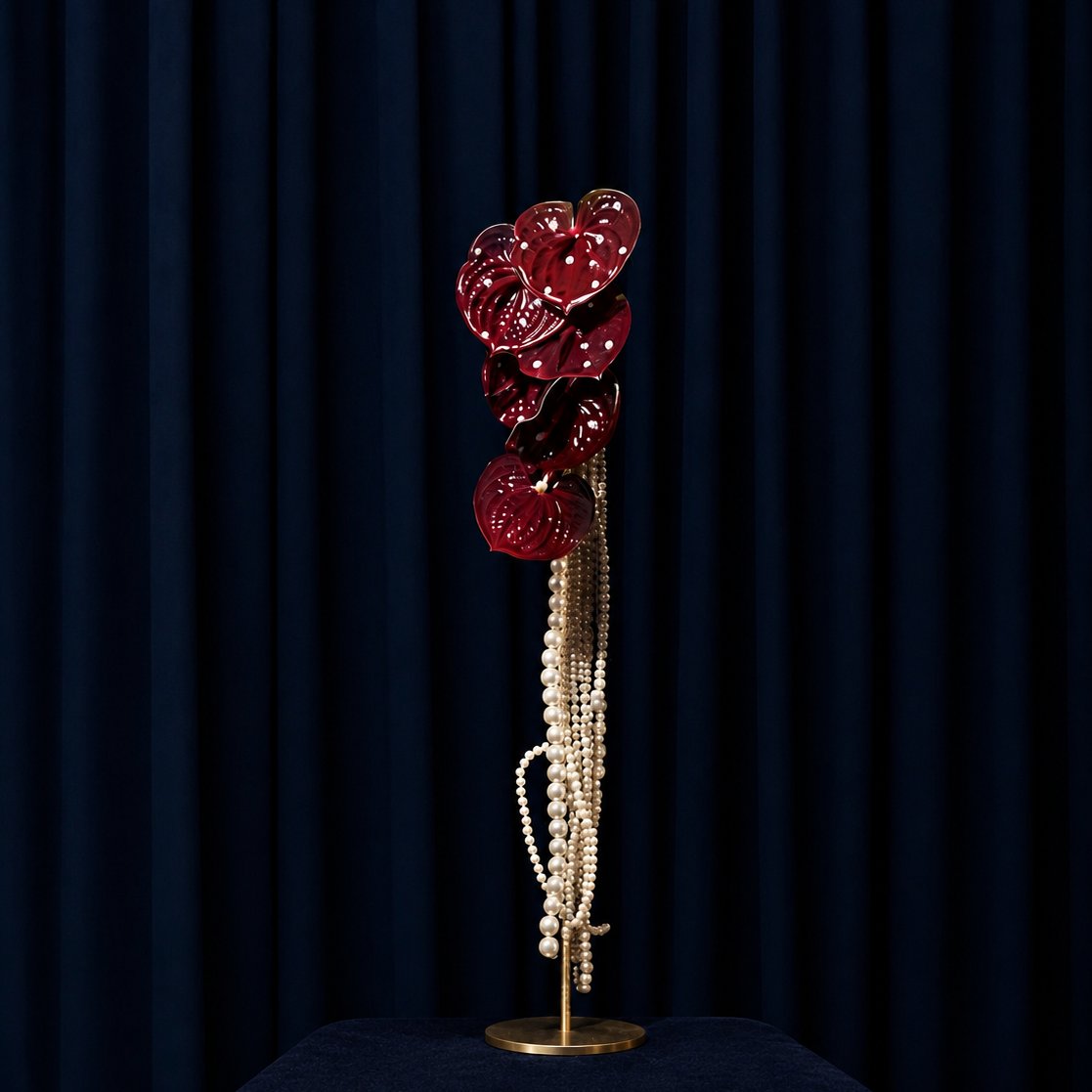 Svarbiee l Luxury Anthurium Bouquet Burgundy dengan Rangkaian Mutiara Elegan | Bouquet Wisuda, Lamar