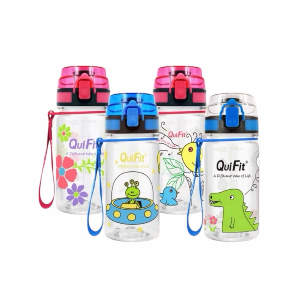 QUIFIT 450ML Botol Air Minum Tritan Motivasi Anak Anak 450ML tanpa sedotan dengan penutup flip flop 