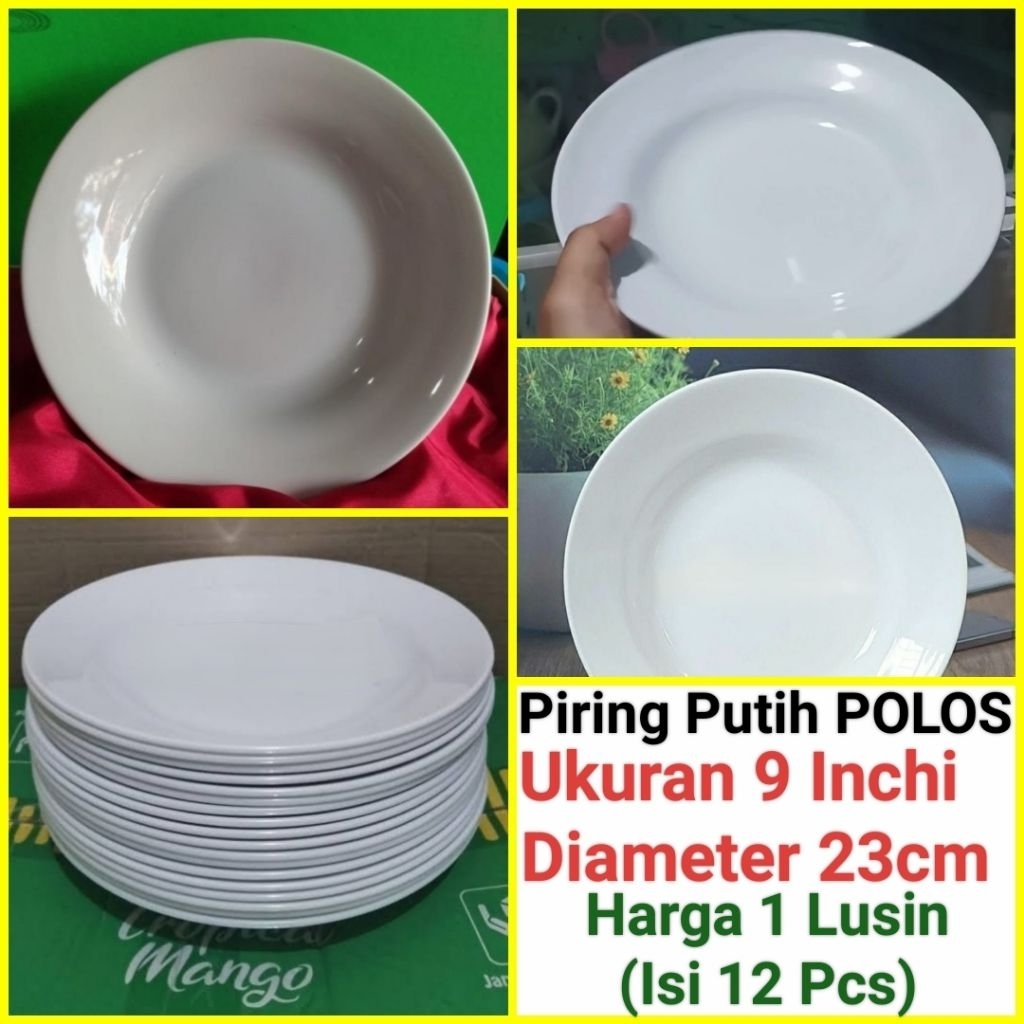 piring makan keramik PUTIH POLOS piring catering piring hajatan ukuran 9 Inci harga 1 Lusin (12 Pcs)
