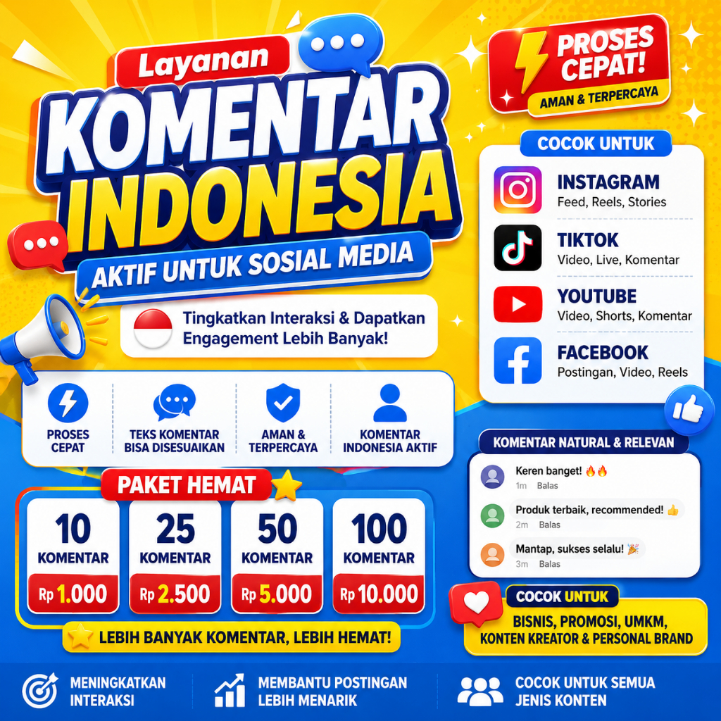 Komentar Indonesia Sosial Media | IG TikTok YouTube Facebook | Fast Process