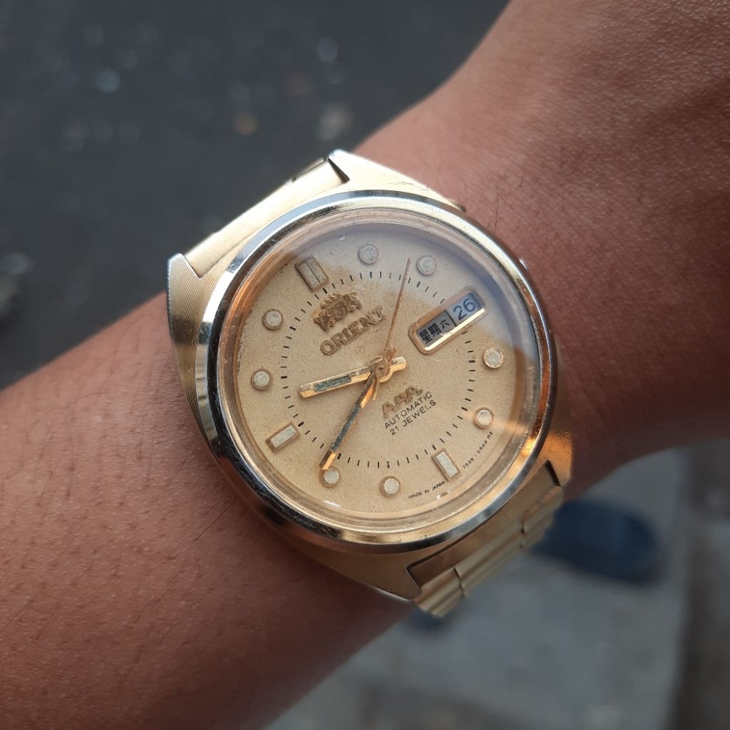 Jam Tangan Orient triple AAA Automatic Gold Dial Vintage Original