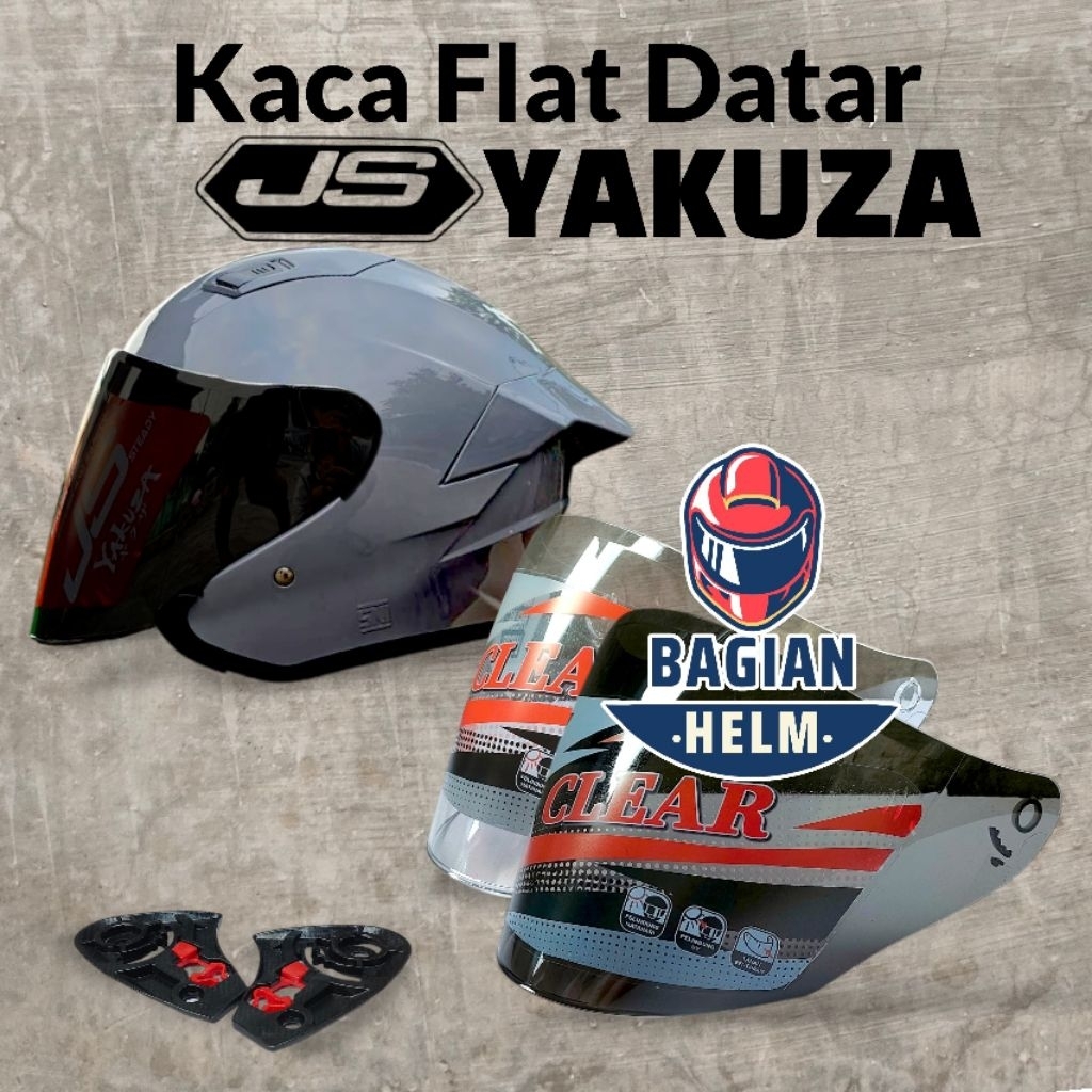 Kaca Helm JS YAKUZA Flat Visor Helmet Js Yakuza Bening Hitam Smoke