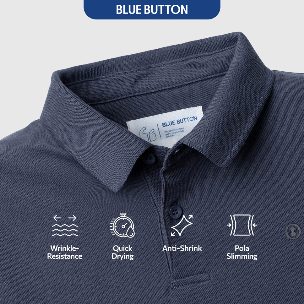 BLUEBUTTON Polo Shirt Pria Dark Grey