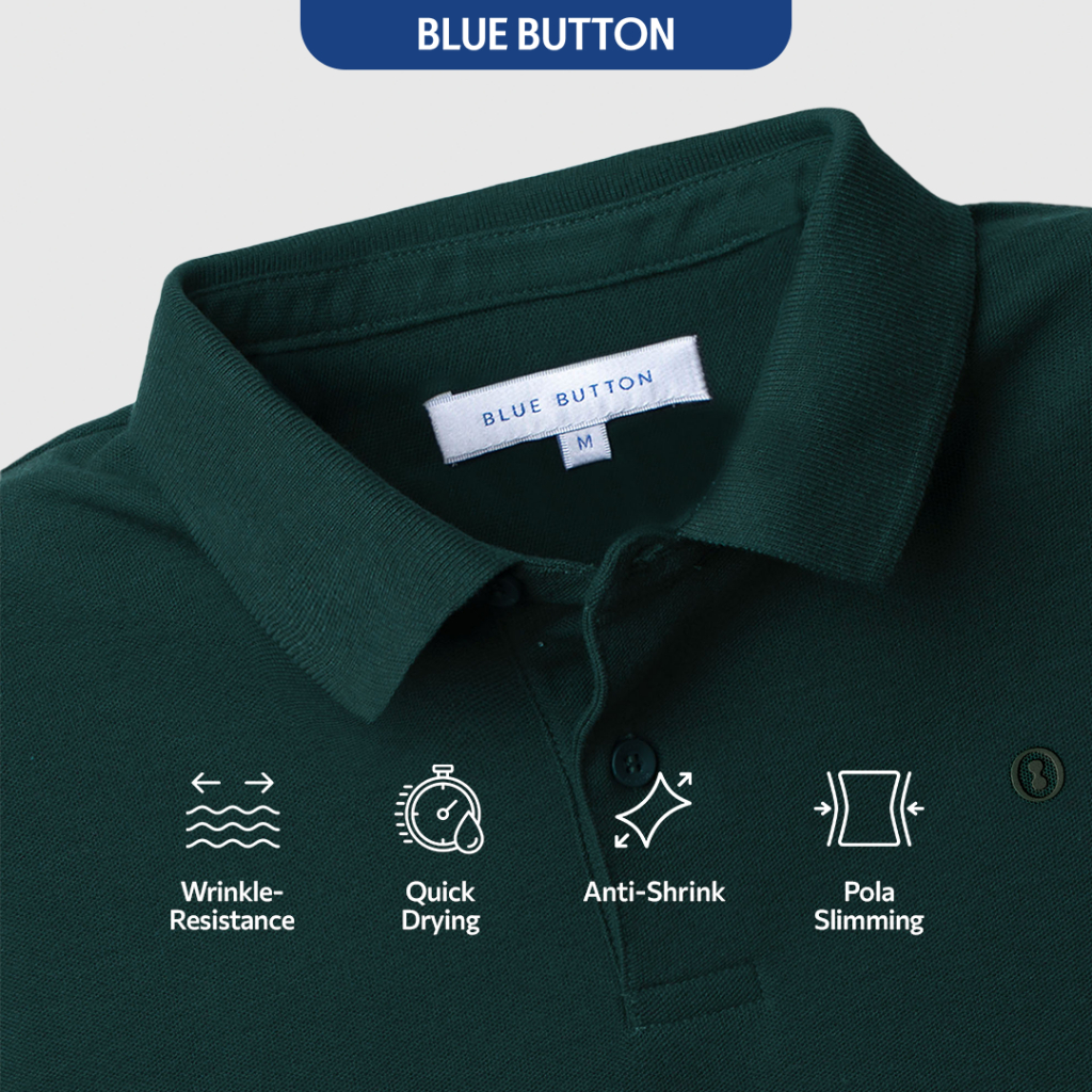 BLUEBUTTON Polo Shirt Pria Emerald Green
