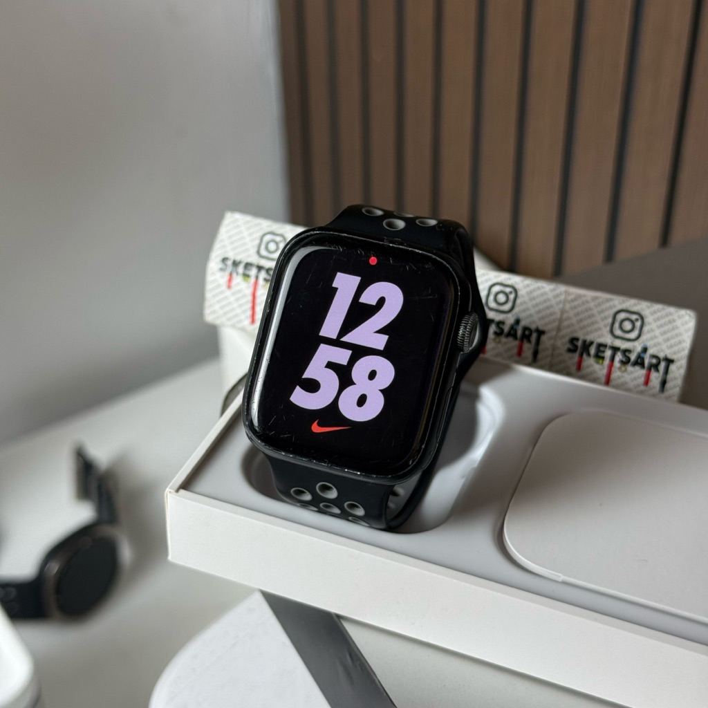 Apple Watch Series 7 45mm Nike Black iwatch Battery Health 100% Baru Ganti Battery