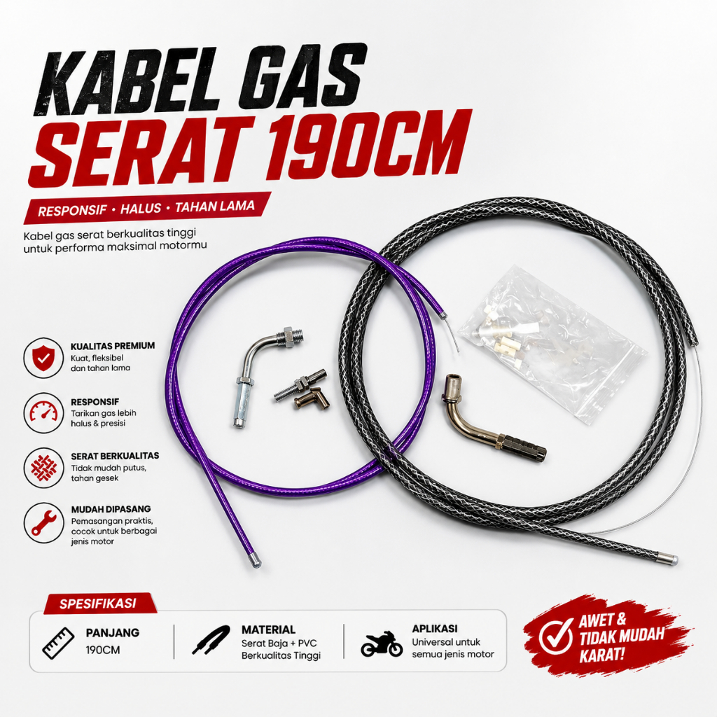 KABEL GAS MODEL SERAT PANJANG 190 CM KABEL GAS UNIVERSAL
