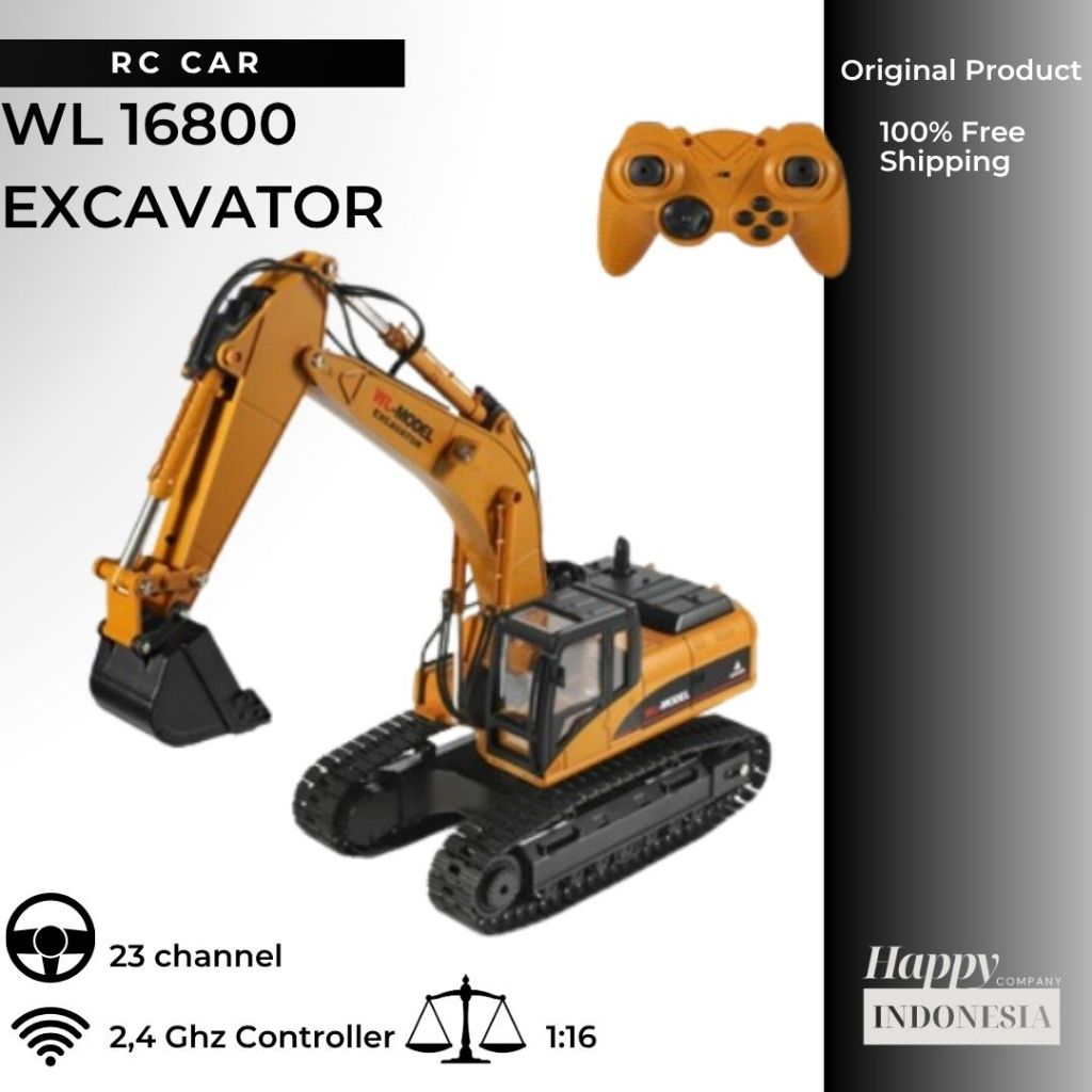 WL 16800 Truck Excavator 23 Channel 1/16 2.4g Metal Lampu Led Smoke RC