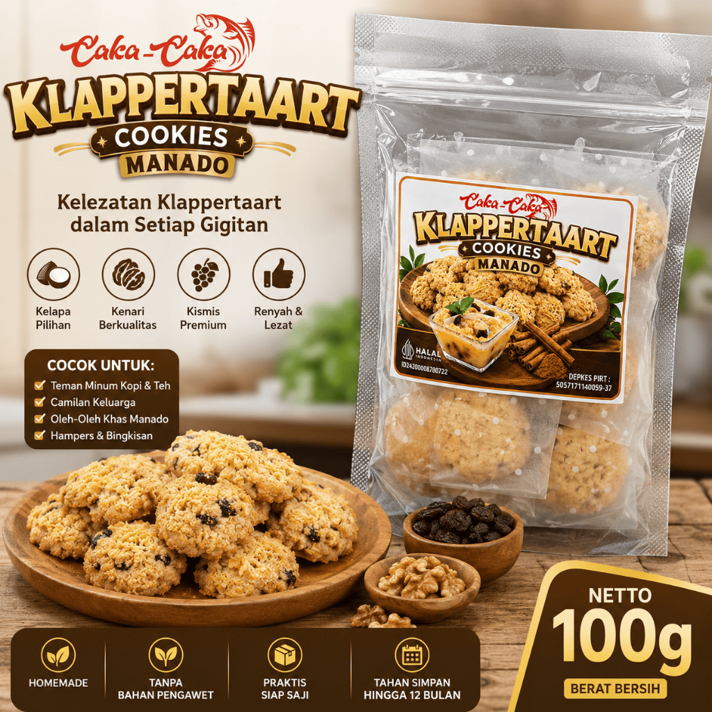 Caka-Caka Klappertaart Cookies Kue Kering Kelapa Kenari Kismis Khas Manado Sulawesi Utara Premium Sn