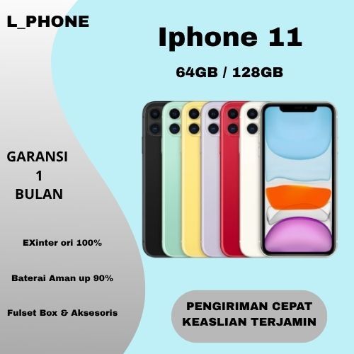IPHONE 11 64GB ORIGINAL SECOND PONSEL MURAH ONLY WIFI  SIM NO SINYAL BATTERY 100% GARANSI 1 BULAN