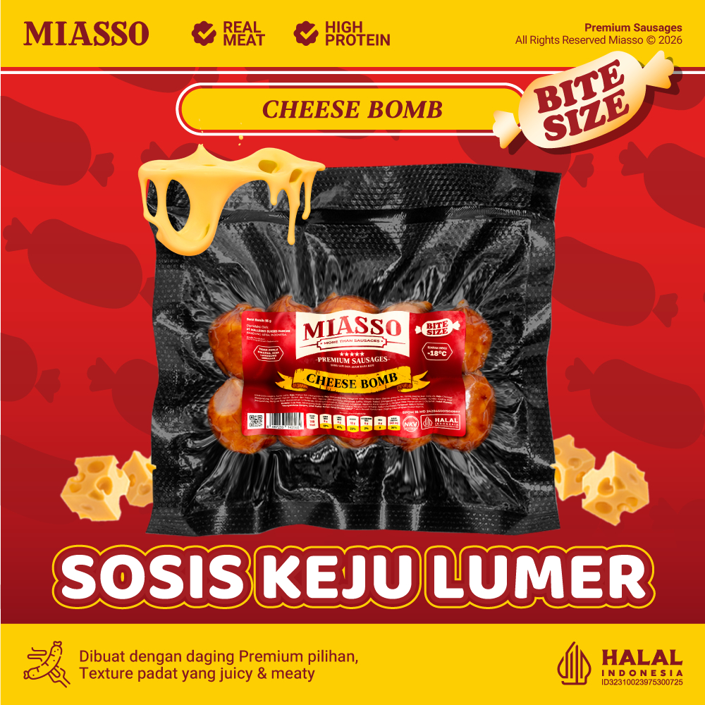 [HOT SALE] [BITE] MIASSO Cheese Bomb Bite – Sosis Keju Lumer Halal | Frozen Food & Cemilan Kekinian