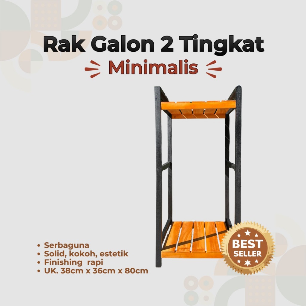 Rak Galon 2 Tingkat Kayu Mahoni Super Tempat Galon Air Minimalis Kokoh Multifungsi Estetik