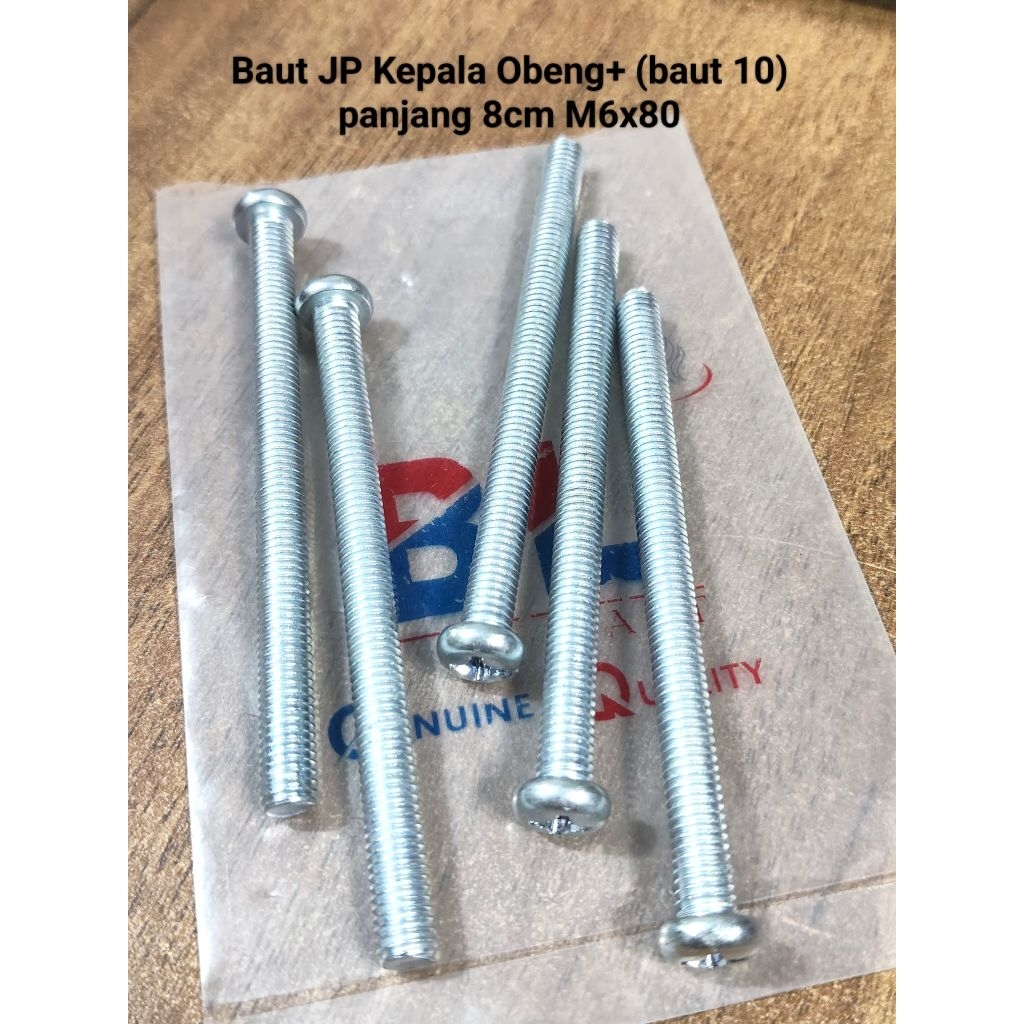 (10-25pcs) Baut JP kepala obeng+ (baut10) panjang 8cm M6x80