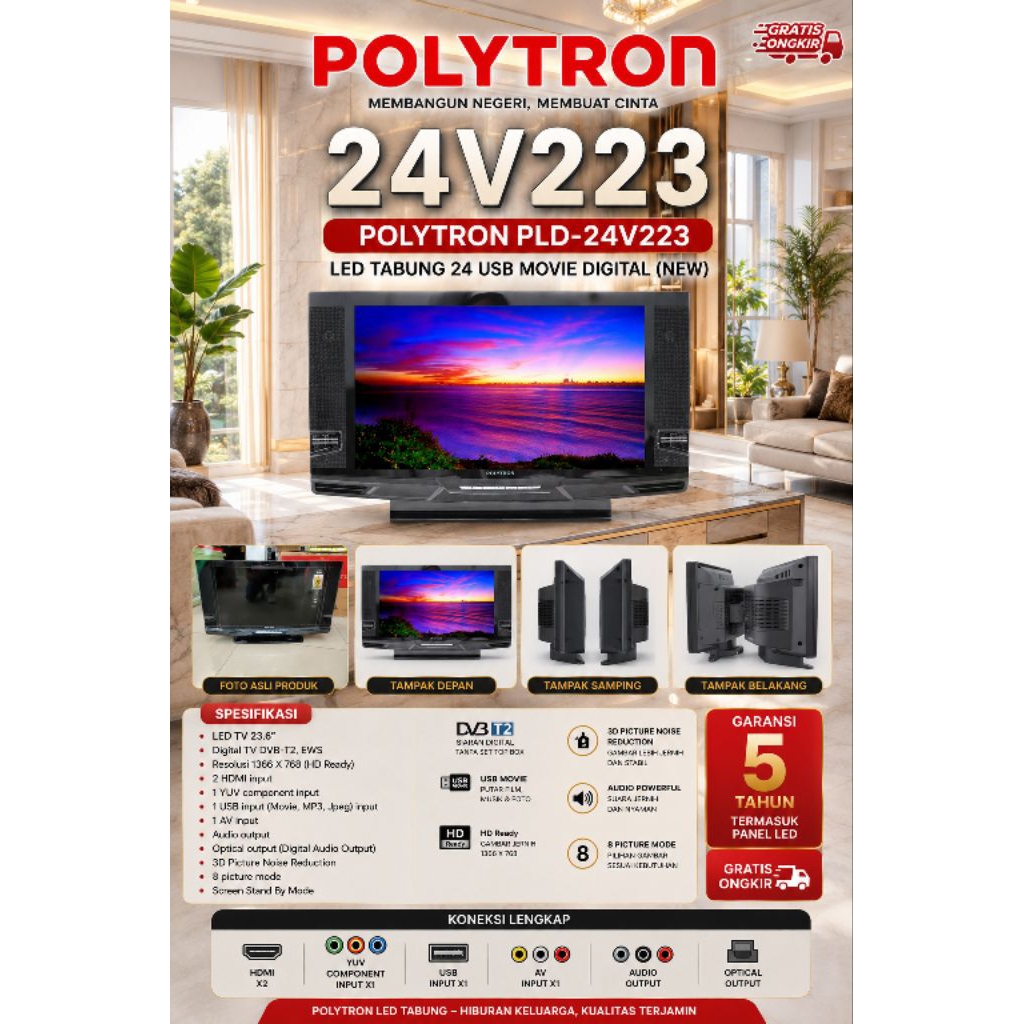 televisi Polytron 24V223 LED Digital Tv