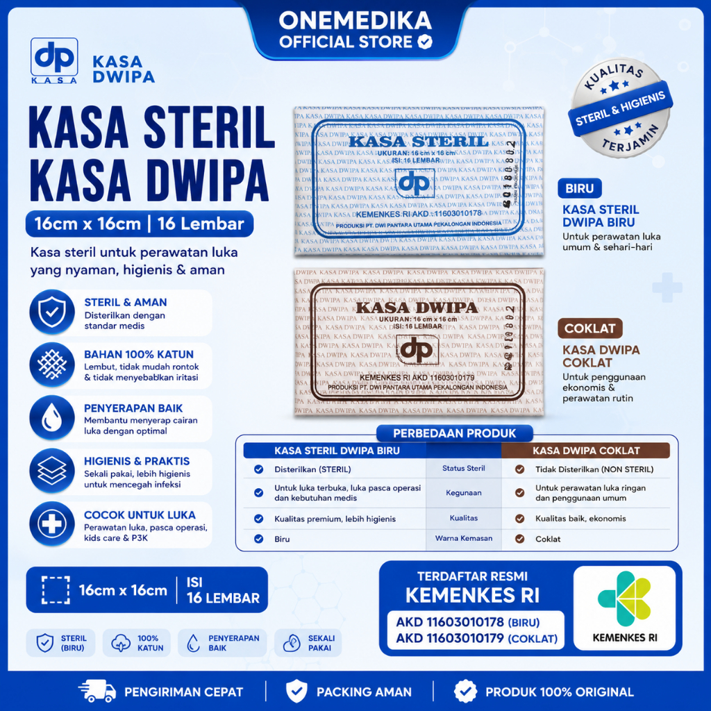 Kasa Steril DWIPA BIRU 16 x 16 cm / Kassa Steril Box DWIPA 16 Pcs
