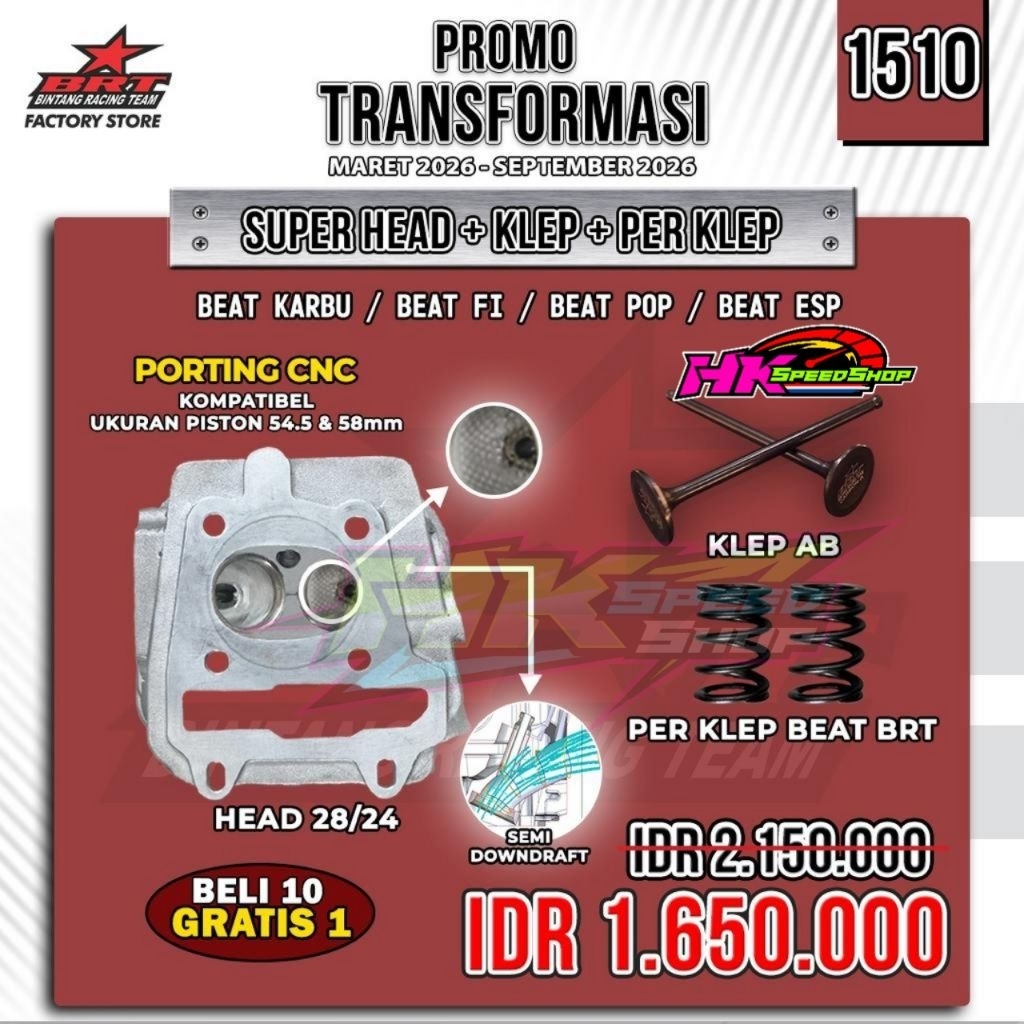HEAD BRT CYLINDER HEAD BRT BEAT KARBU / BEAT FI / BEAT POP / BEAT ESP 28-24 / 28 24 PORTING CNC SCOO