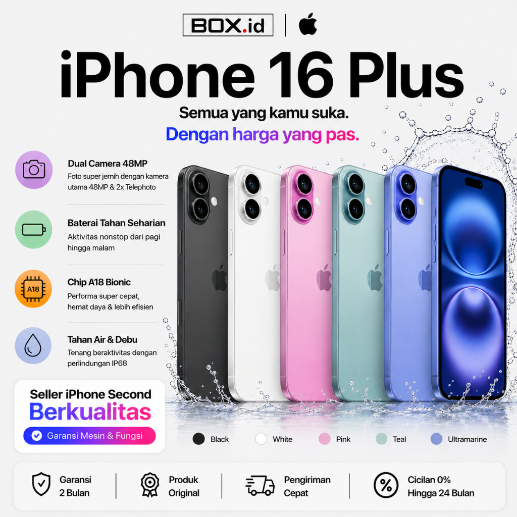IPHONE 16 PLUS 128GB 100% ORIGINAL Second Bekas Ex Inter FISIK LIKE NEW HOT PROMO MURAH dan BERGARAN