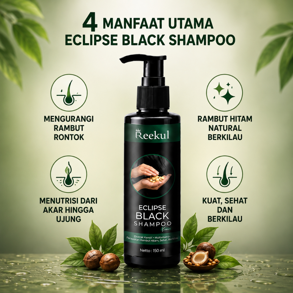 Black Shampo Uban Alami Reekul Eclipse Black Penghilang Uban Beruban Alami Anti Uban Kemiri Penumbuh