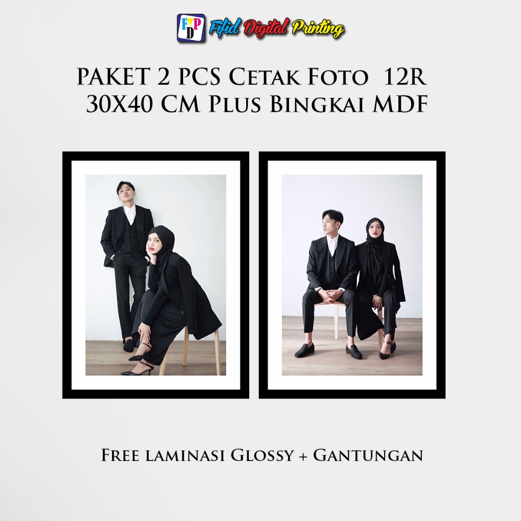 [PAKET 2 PCS] Cetak Foto 12R dengan Bingkai MDF 30x40 CM - Hiasan Dinding - Gantungan Frame Kayu